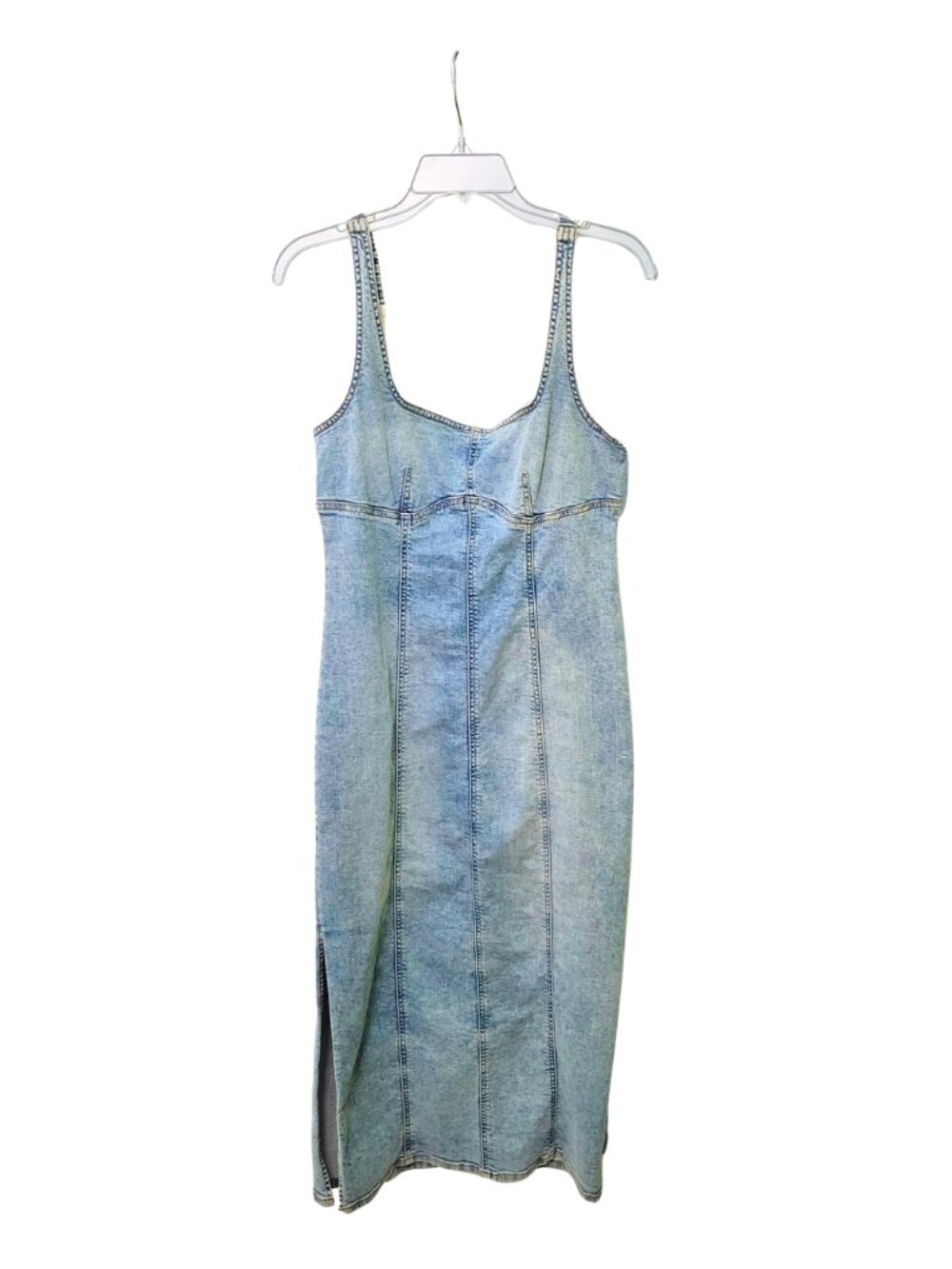Sleeveless Acid-Wash Bodycon Denim Midi Dress | Medium